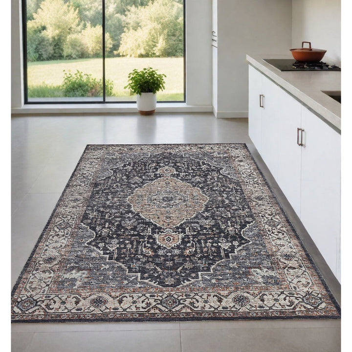 4 X 6 Black Oriental Power Loom Stain Resistant Area Rug Image 10