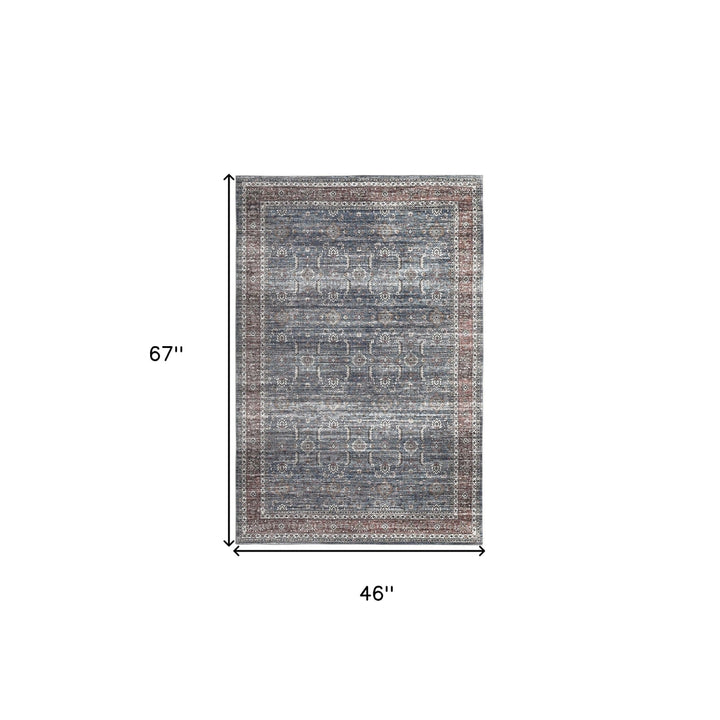 4 X 6 Blue Oriental Distressed Stain Resistant Area Rug Image 1