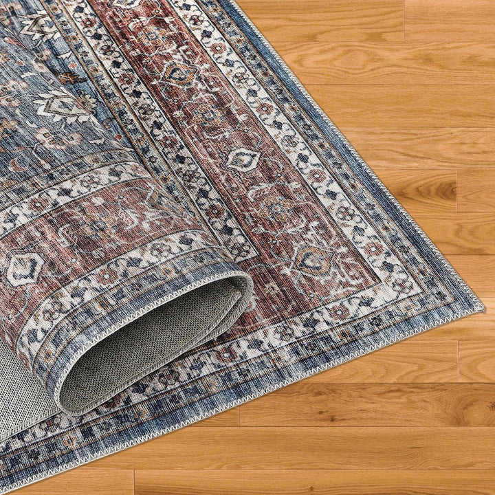 4 X 6 Blue Oriental Distressed Stain Resistant Area Rug Image 2