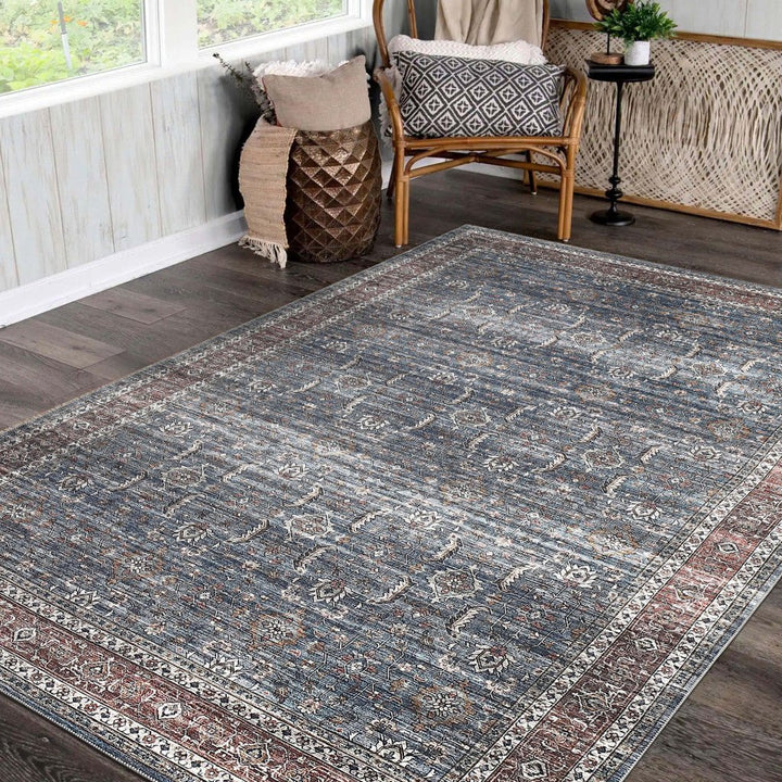 4 X 6 Blue Oriental Distressed Stain Resistant Area Rug Image 6