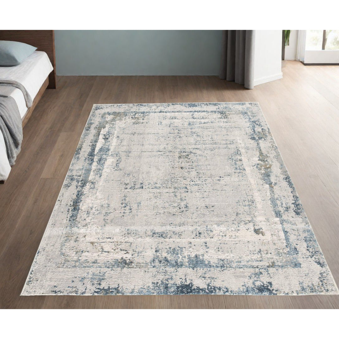 4 x 6 Blue and Ivory Abstract Power Loom Area Rug Image 9