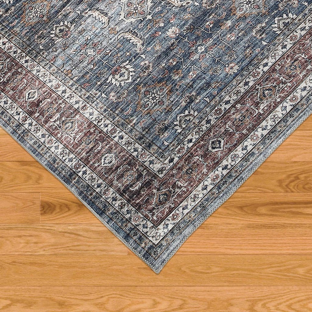 4 X 6 Blue Oriental Distressed Stain Resistant Area Rug Image 8