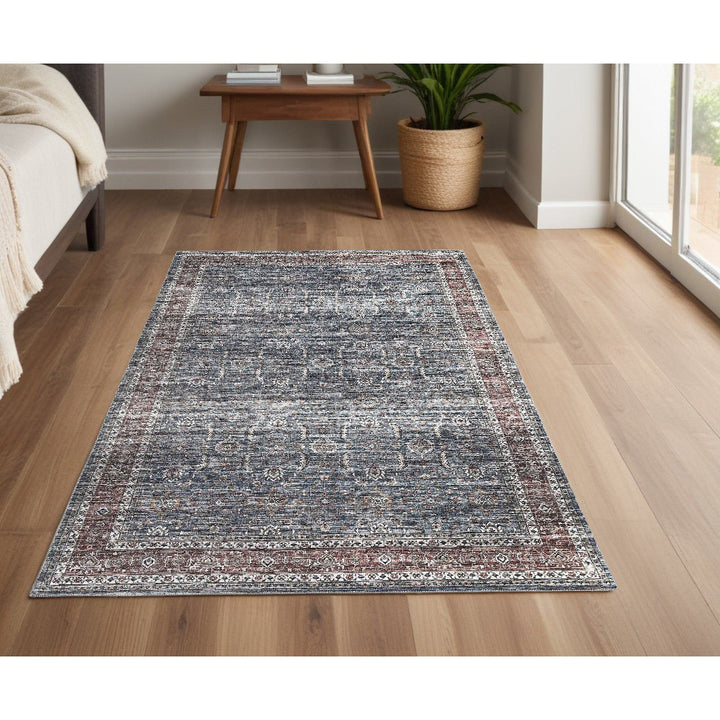 4 X 6 Blue Oriental Distressed Stain Resistant Area Rug Image 9