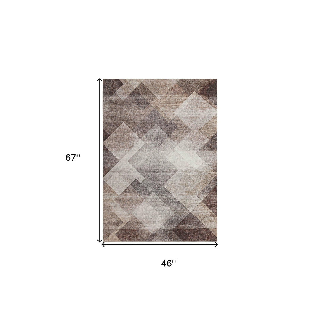 4 X 6 Brown Geometric Stain Resistant Area Rug Image 1