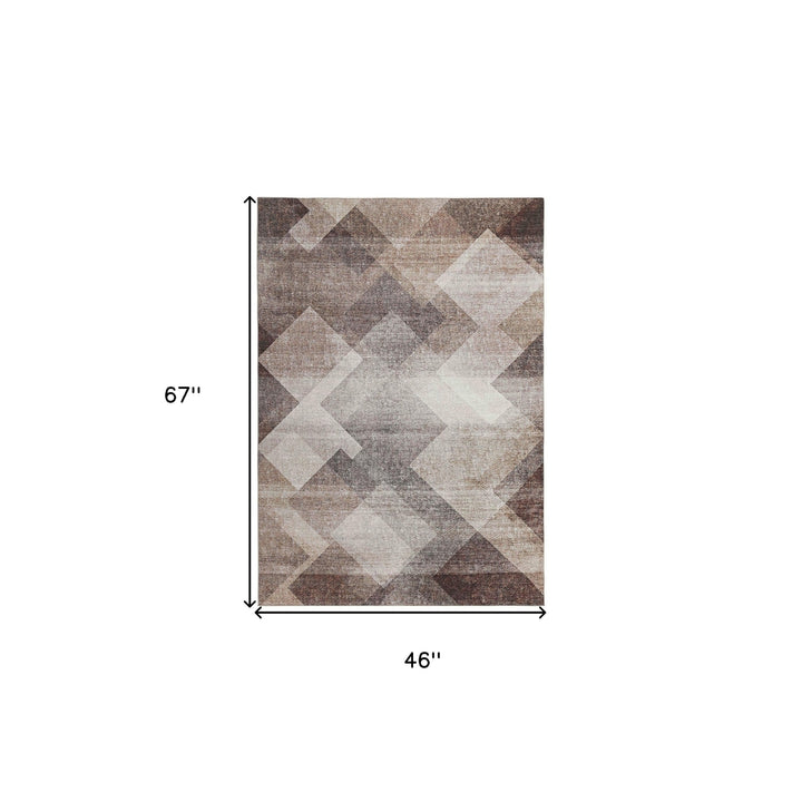 4 X 6 Brown Geometric Stain Resistant Area Rug Image 1