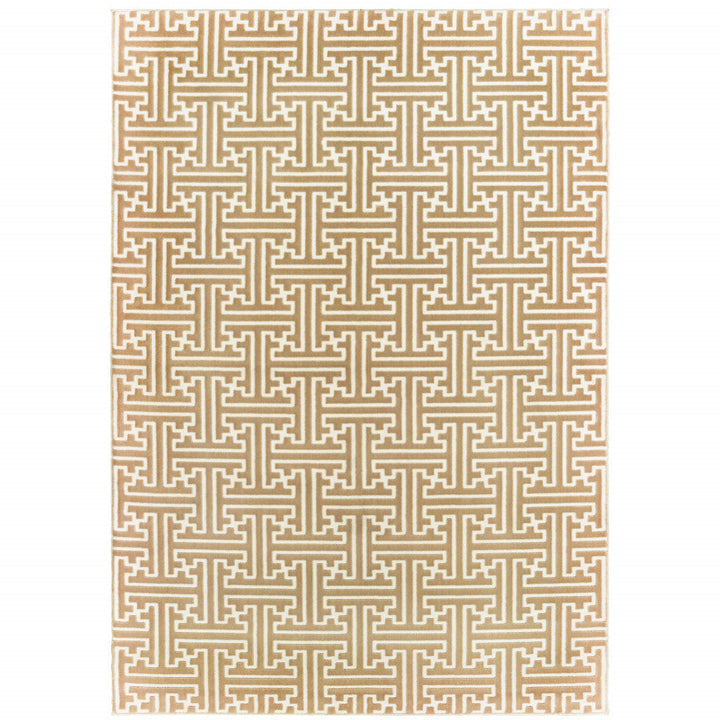 4 X 6 Gold And Ivory Geometric Power Loom Stain Resistant Area Rug Image 1