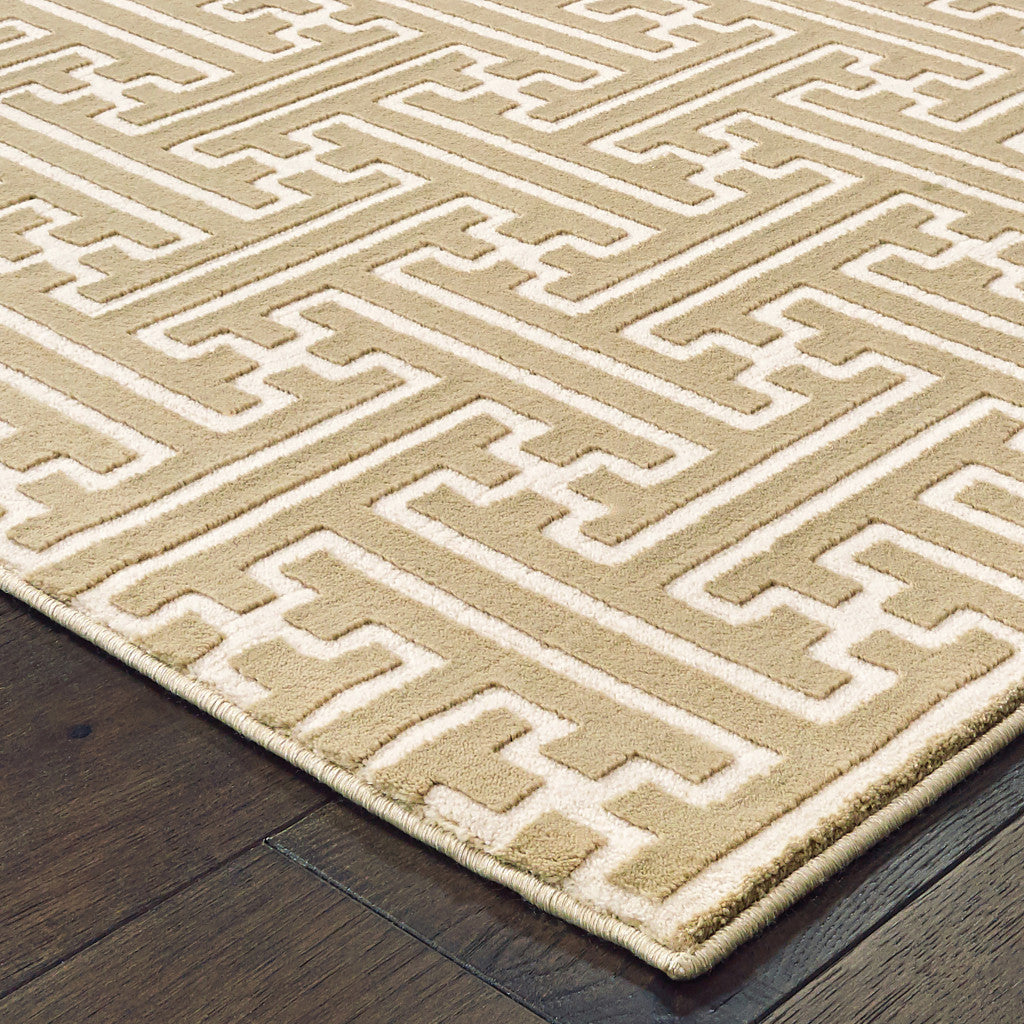 4 X 6 Gold And Ivory Geometric Power Loom Stain Resistant Area Rug Image 2