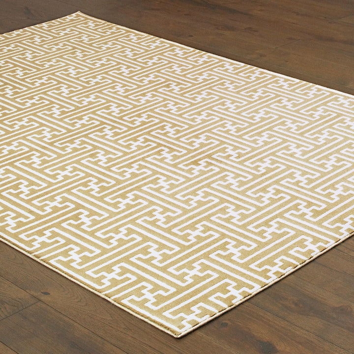 4 X 6 Gold And Ivory Geometric Power Loom Stain Resistant Area Rug Image 3