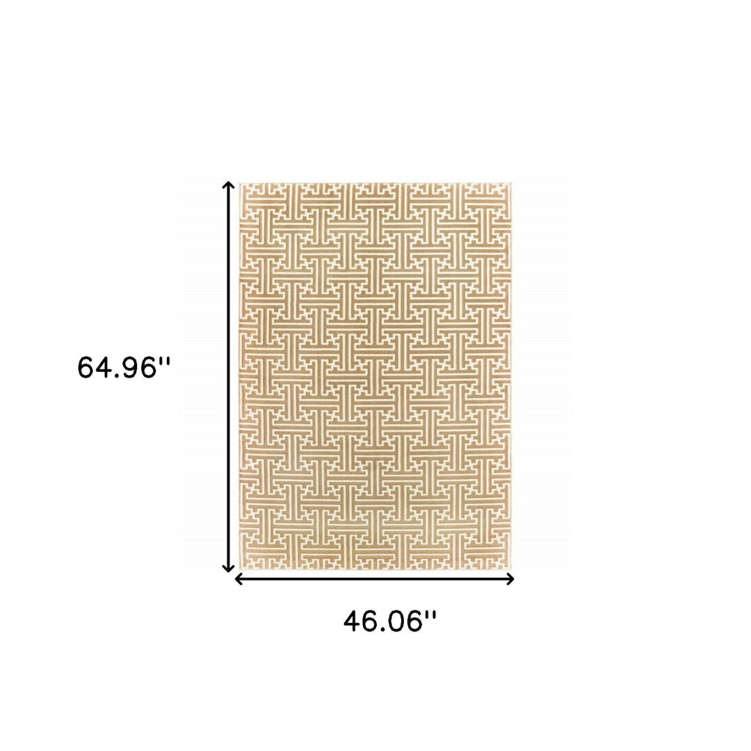 4 X 6 Gold And Ivory Geometric Power Loom Stain Resistant Area Rug Image 7