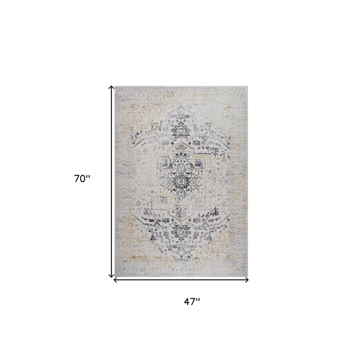 4 x 6 Gray and Gold Oriental Area Rug Image 1