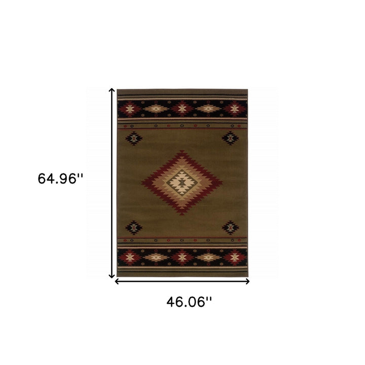 4 X 6 Green Southwestern Power Loom Stain Resistant Area Rug Image 3