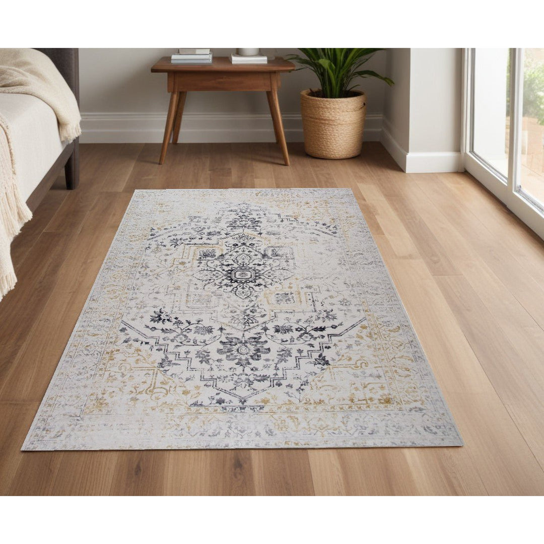 4 x 6 Gray and Gold Oriental Area Rug Image 7