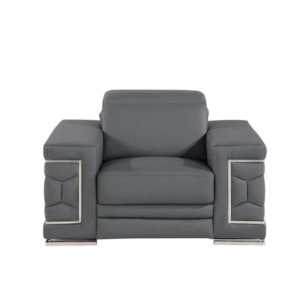 47" Granite Gray and Silver Genuine Leather Lounge Chair Image 2