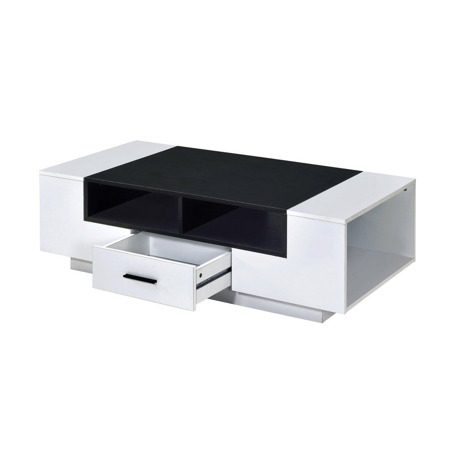 47" White And Black Rectangular Coffee Table With Drawer And Three Shelves Image 1