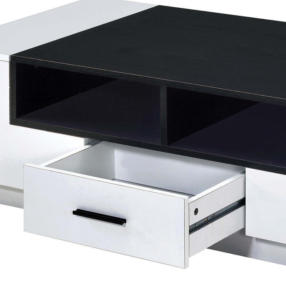 47" White And Black Rectangular Coffee Table With Drawer And Three Shelves Image 4