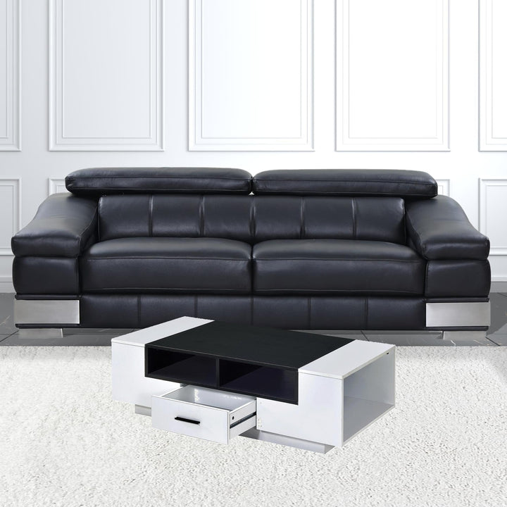 47" White And Black Rectangular Coffee Table With Drawer And Three Shelves Image 5