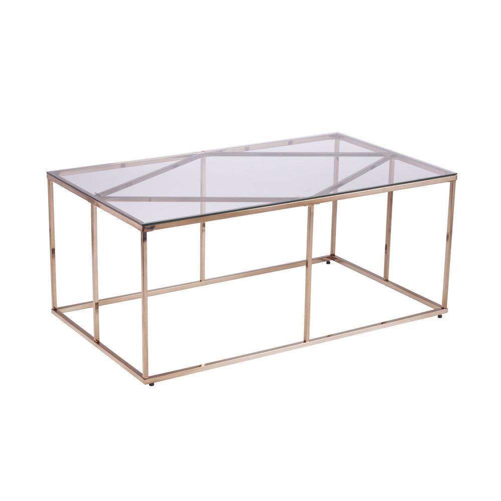 42" Champagne Glass And Metal Geometric Coffee Table Image 2