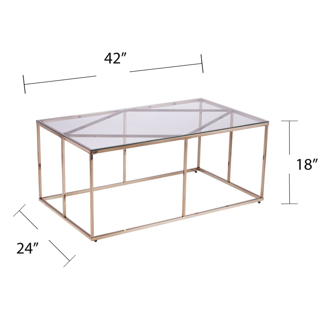 42" Champagne Glass And Metal Geometric Coffee Table Image 6