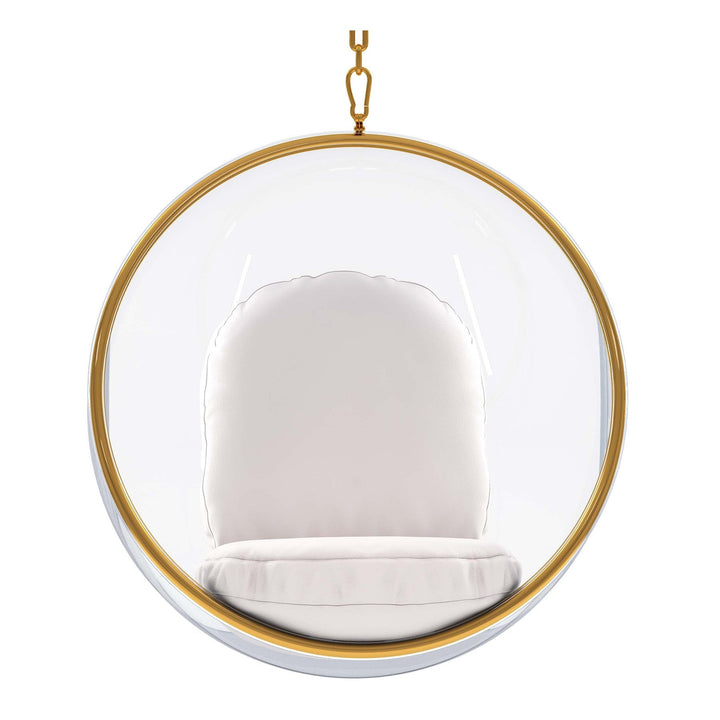 42" White and Gold Acrylic and Faux Leather Hanging Balloon Chair Image 1