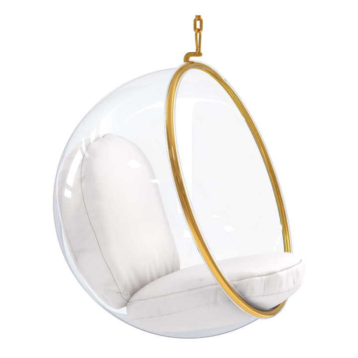 42" White and Gold Acrylic and Faux Leather Hanging Balloon Chair Image 2