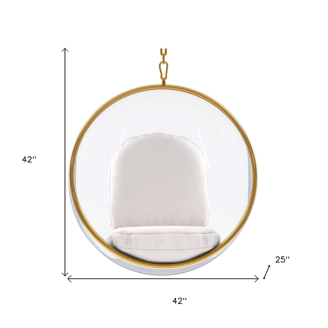 42" White and Gold Acrylic and Faux Leather Hanging Balloon Chair Image 5