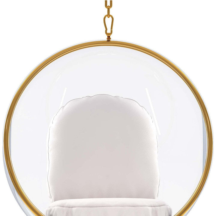 42" White and Gold Acrylic and Faux Leather Hanging Balloon Chair Image 6