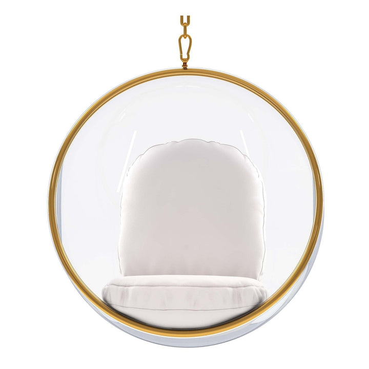 42" White and Gold Acrylic and Faux Leather Hanging Balloon Chair Image 7