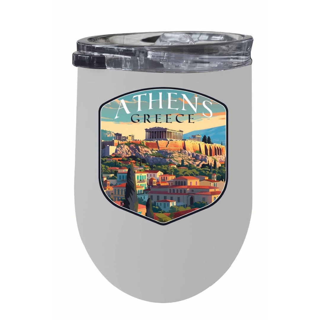 Athens Greece Acropolis Cityscape Design Souvenir 12 oz Insulated Wine Stainless Steel Tumbler Image 1