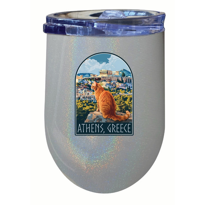 Athens Greece Cat Acropolis Design Souvenir 12 oz Insulated Wine Stainless Steel Tumbler Image 2