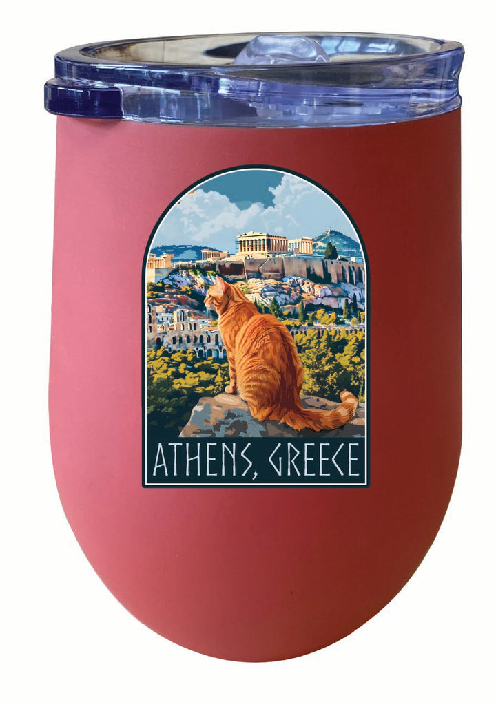 Athens Greece Cat Acropolis Design Souvenir 12 oz Insulated Wine Stainless Steel Tumbler Image 4