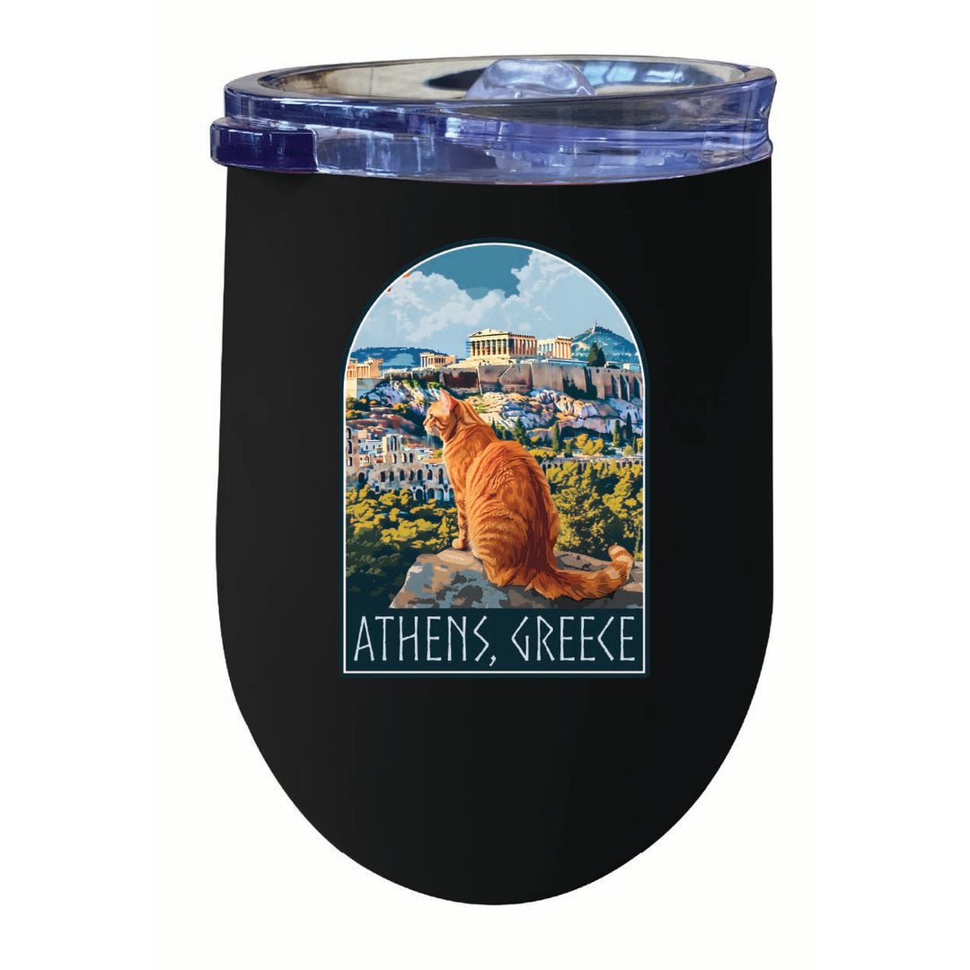 Athens Greece Cat Acropolis Design Souvenir 12 oz Insulated Wine Stainless Steel Tumbler Image 5