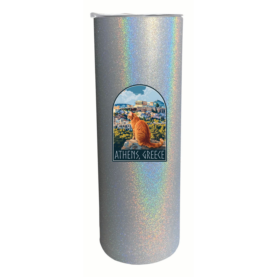 Athens Greece Cat Acropolis Design Souvenir 20 oz Insulated Stainless Steel Skinny Tumbler Image 2