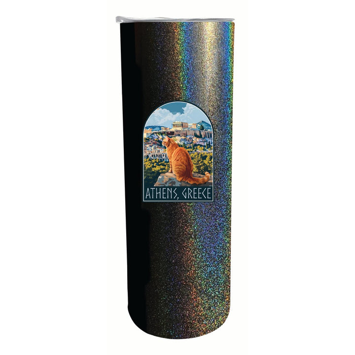 Athens Greece Cat Acropolis Design Souvenir 20 oz Insulated Stainless Steel Skinny Tumbler Image 1