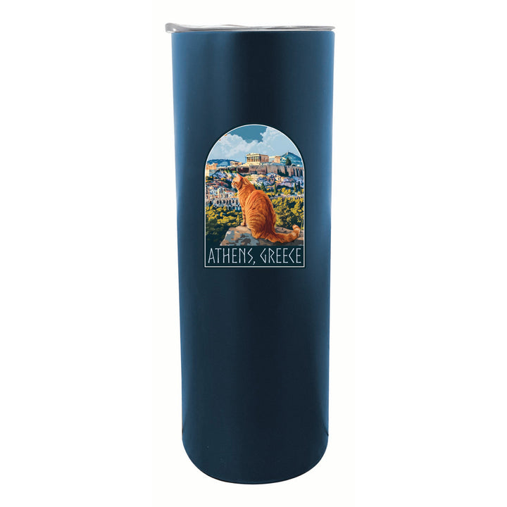 Athens Greece Cat Acropolis Design Souvenir 20 oz Insulated Stainless Steel Skinny Tumbler Image 5