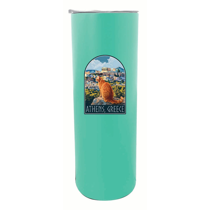 Athens Greece Cat Acropolis Design Souvenir 20 oz Insulated Stainless Steel Skinny Tumbler Image 1