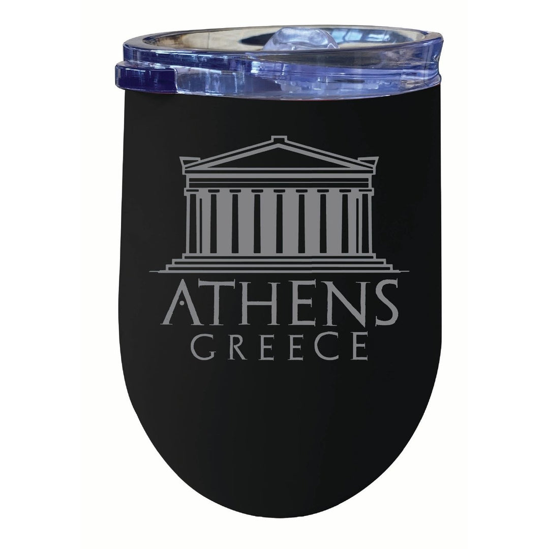 Athens Greece Souvenir 12 oz Engraved Insulated Wine Stainless Steel Tumbler Image 1