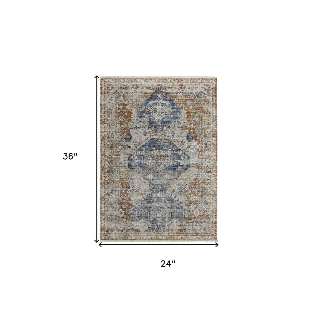 5 X 8 Ivory Orange And Blue Floral Power Loom Distressed Area Rug With Fringe Image 8