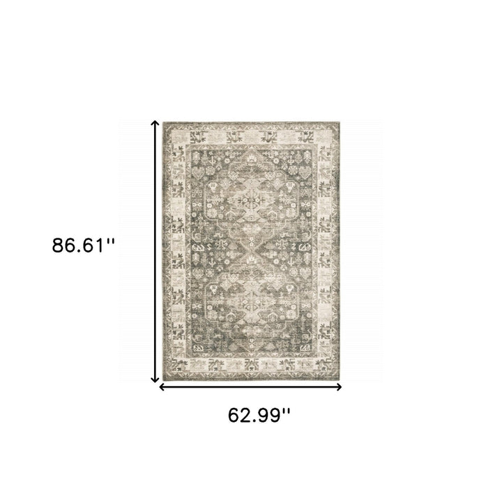 5 X 7 Grey Ivory Tan And Beige Oriental Power Loom Stain Resistant Area Rug Image 11