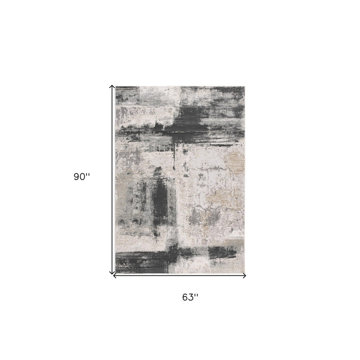 5 X 7 Gray And Ivory Abstract Dhurrie Area Rug Image 1