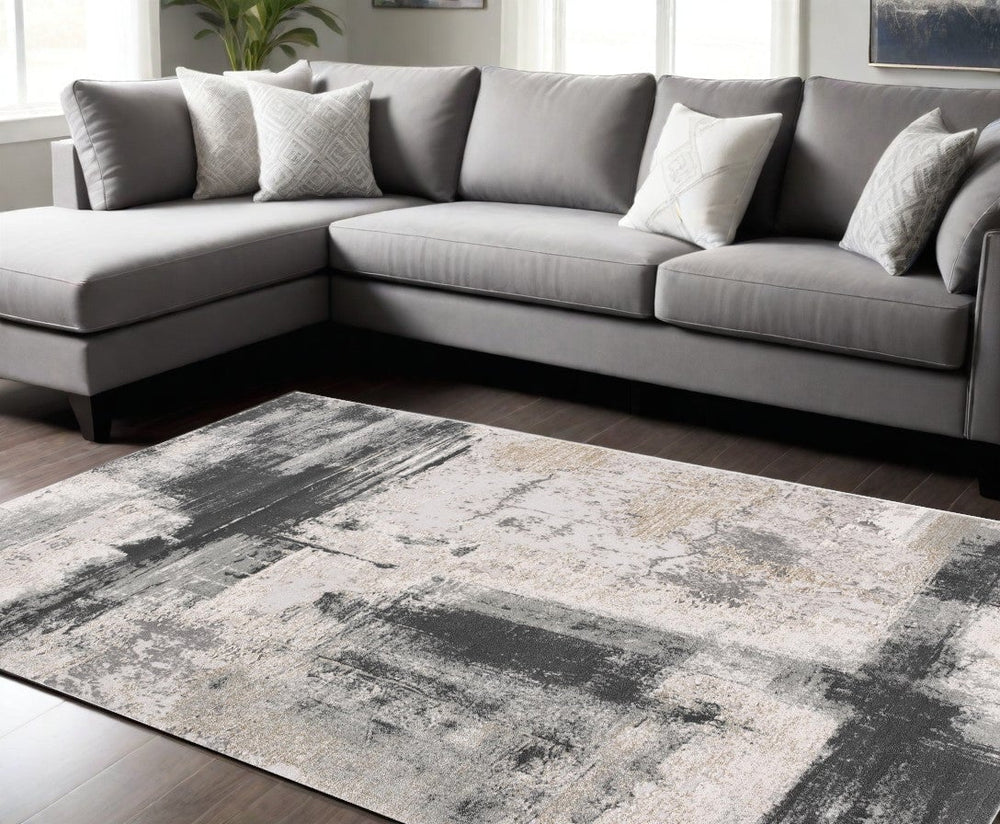 5 X 7 Gray And Ivory Abstract Dhurrie Area Rug Image 2