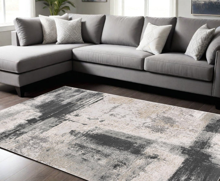 5 X 7 Gray And Ivory Abstract Dhurrie Area Rug Image 3