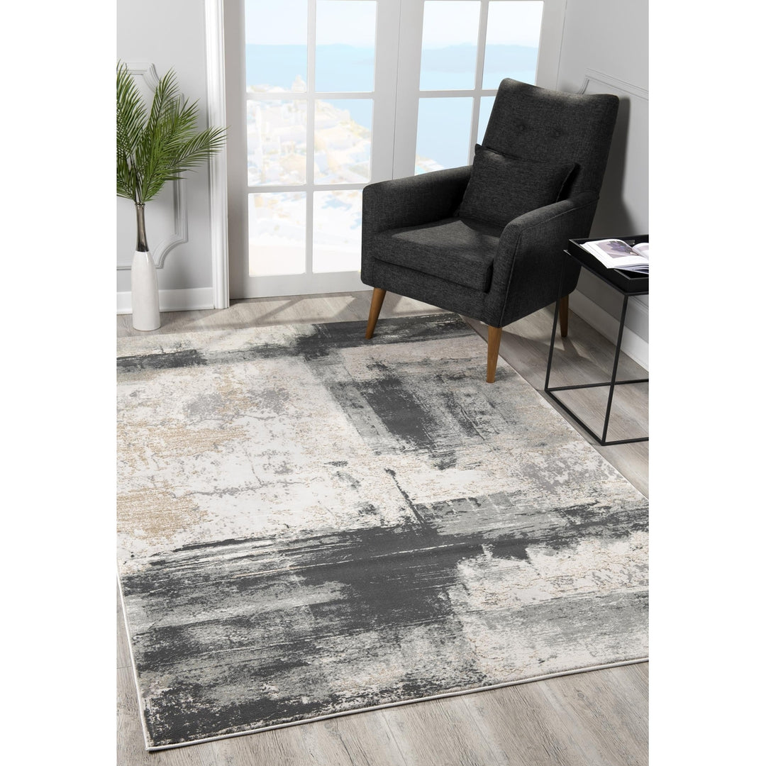 5 X 7 Gray And Ivory Abstract Dhurrie Area Rug Image 5