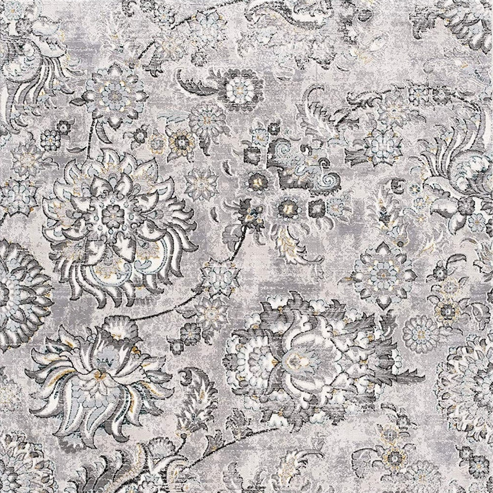 5 X 7 Gray Damask Power Loom Area Rug Image 2