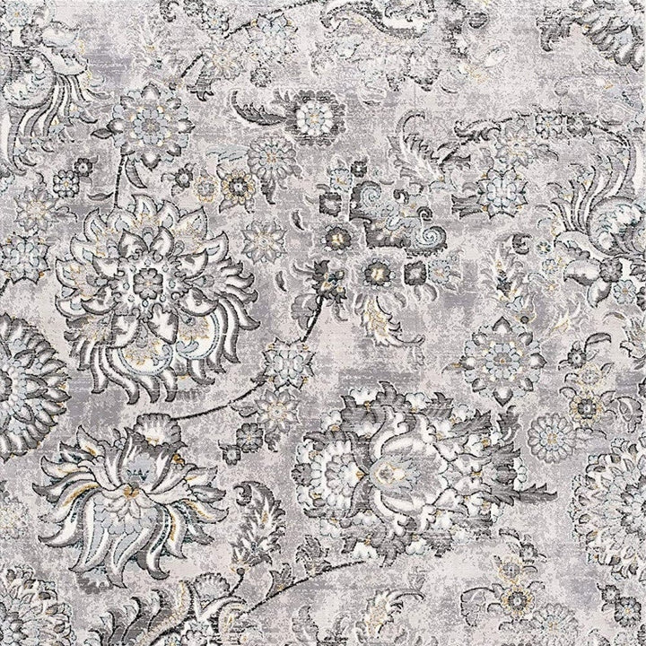 5 X 7 Gray Damask Power Loom Area Rug Image 1