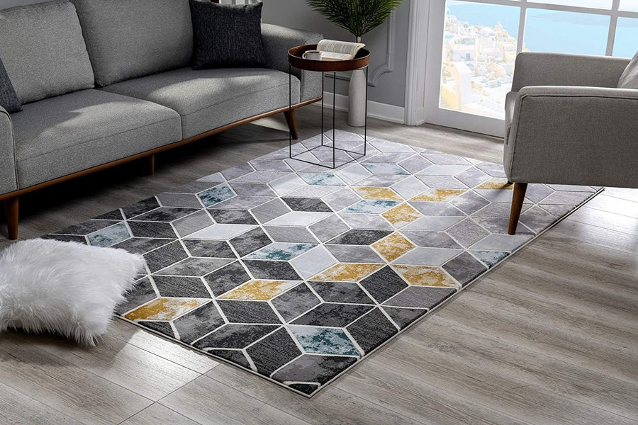 5 X 7 Gray Geometric Power Loom Area Rug Image 1