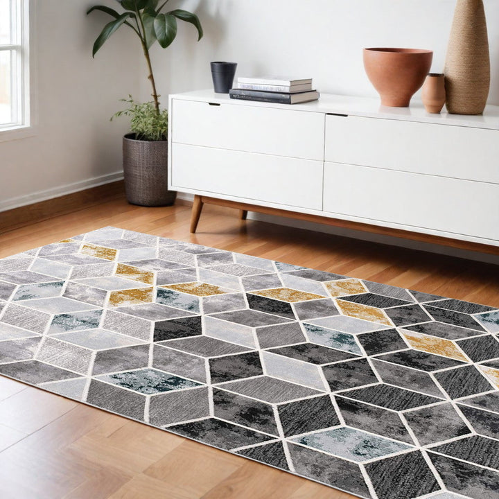 5 X 7 Gray Geometric Power Loom Area Rug Image 3