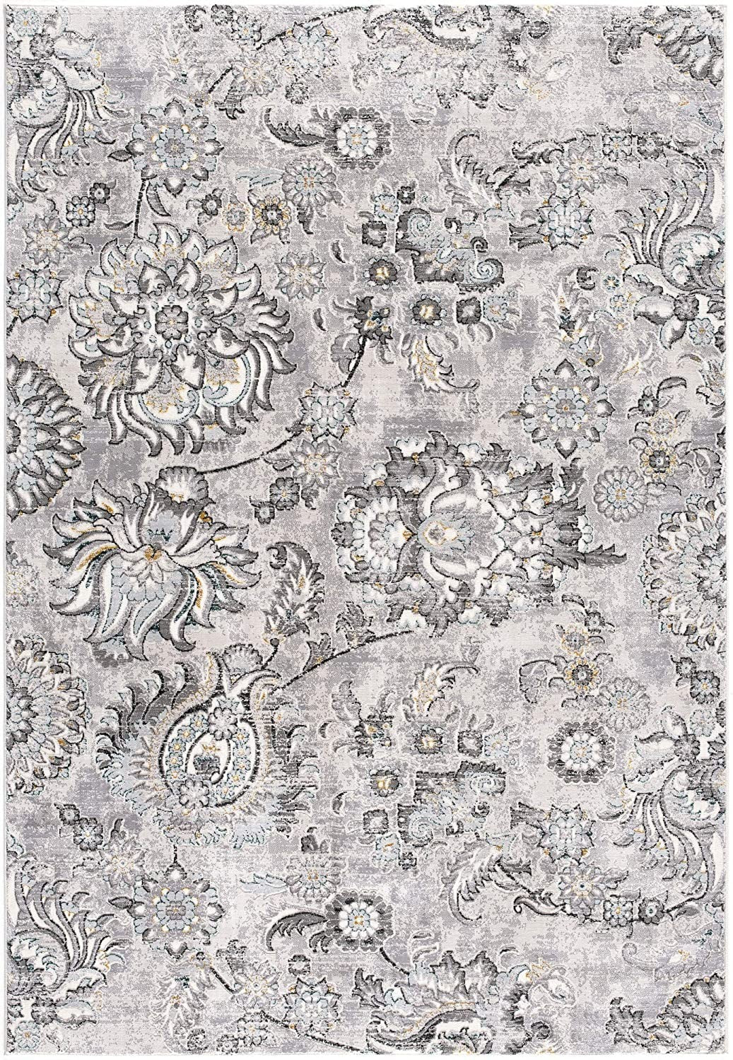 5 X 7 Gray Damask Power Loom Area Rug Image 5