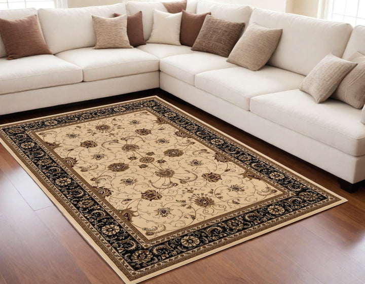 5 x 8 Black and Ivory Oriental Power Loom Area Rug Image 11