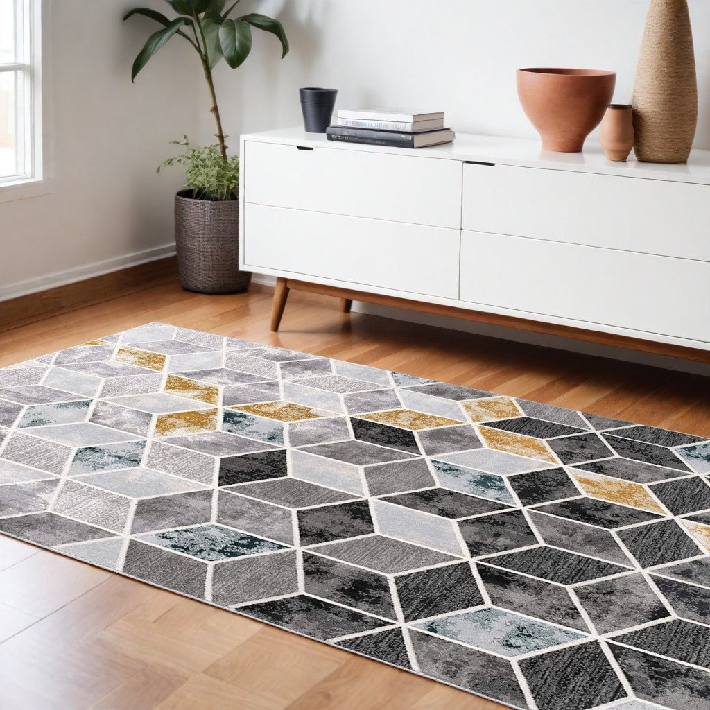 5 X 7 Gray Geometric Power Loom Area Rug Image 1