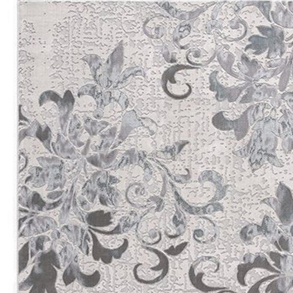 5 X 7 Blue Damask Power Loom Area Rug Image 3